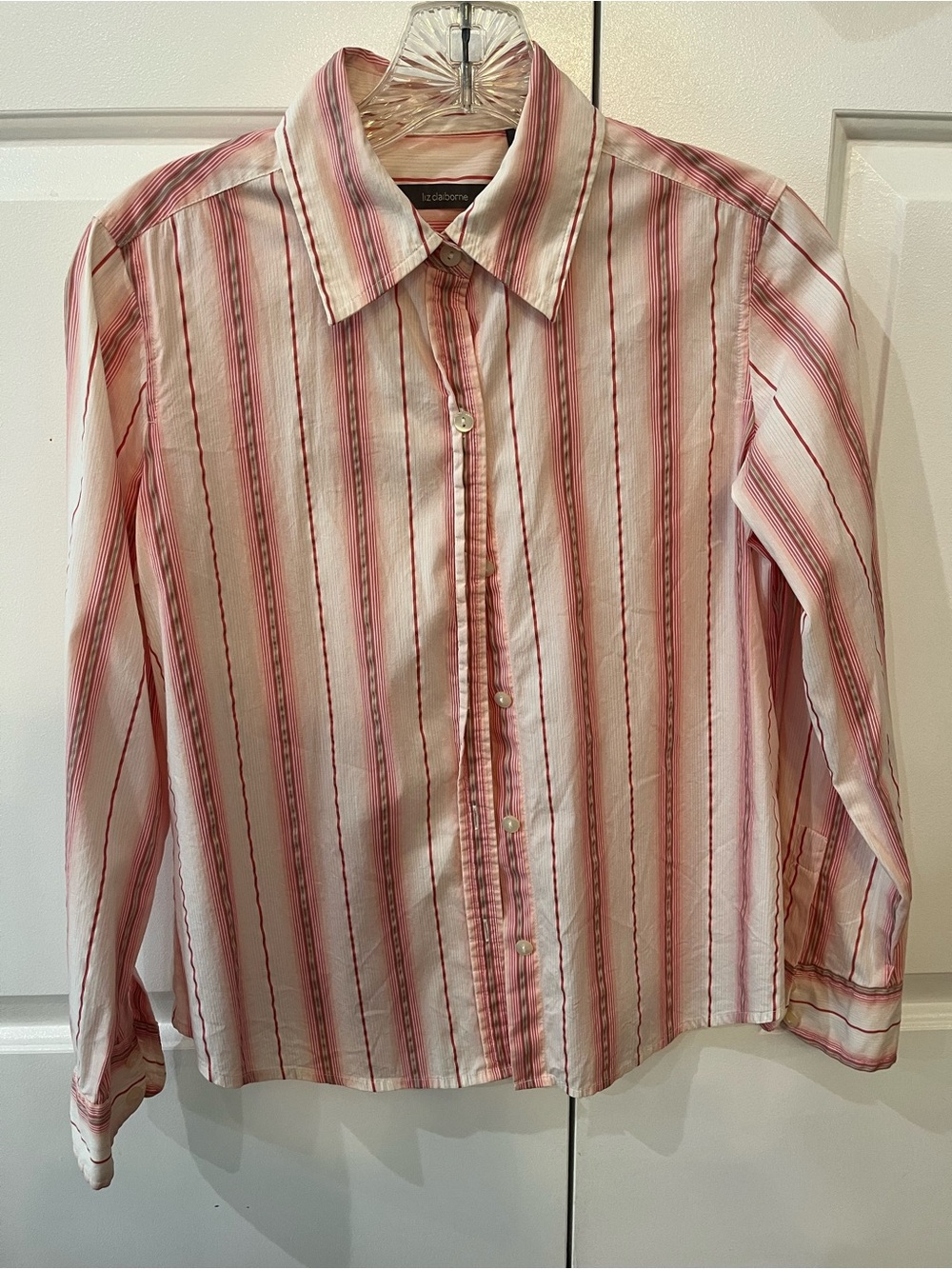 Liz Claiborne Pink and White Striped Collared Button Shirt